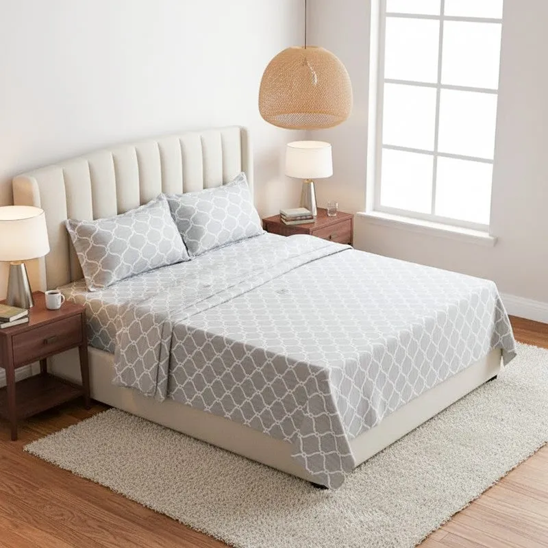 Ragnaa Ethnic Cotton Bedsheet (Grey) - 200 TC media 1