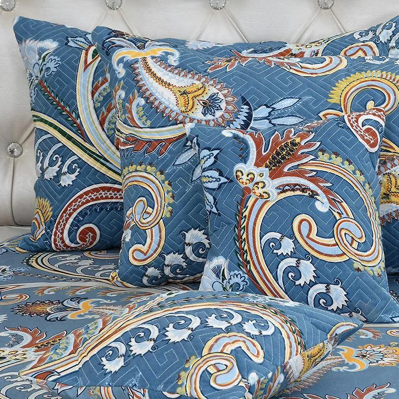 Rajput Weaves Ethnic Quilted Bedding Set (Blue) - Five Piece Set media 3