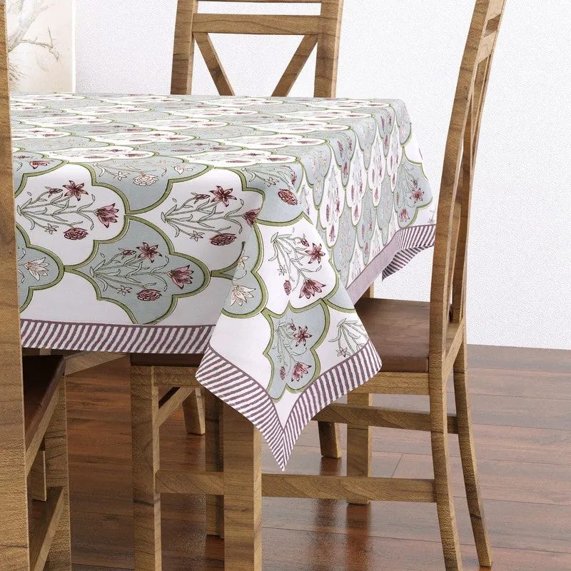 BlossomLine Cotton Table Cover - Sage Green,Pink media 3