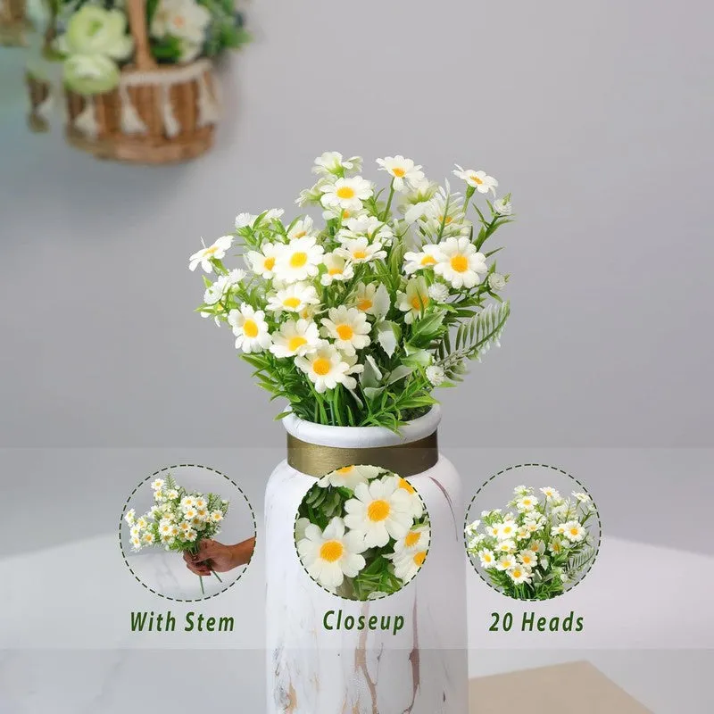 Bit-Daisy Silk Artificial Flower Stick - White & Yellow media 1