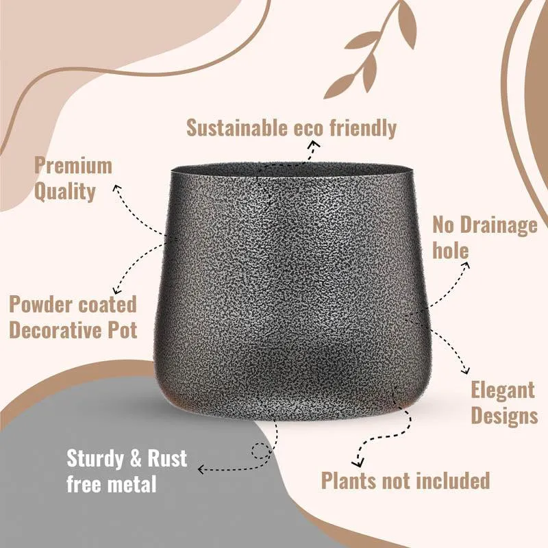 Silver textured planter with rounded silhouette on a neutral background