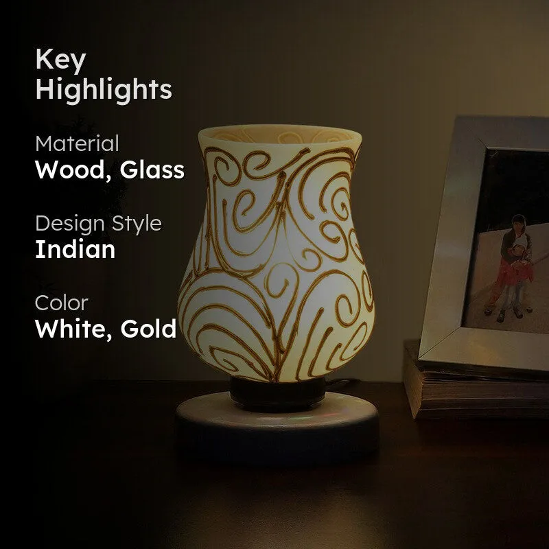Devine Mosaic Glass Table Lamp With Wooden Base - White & Gold media 2