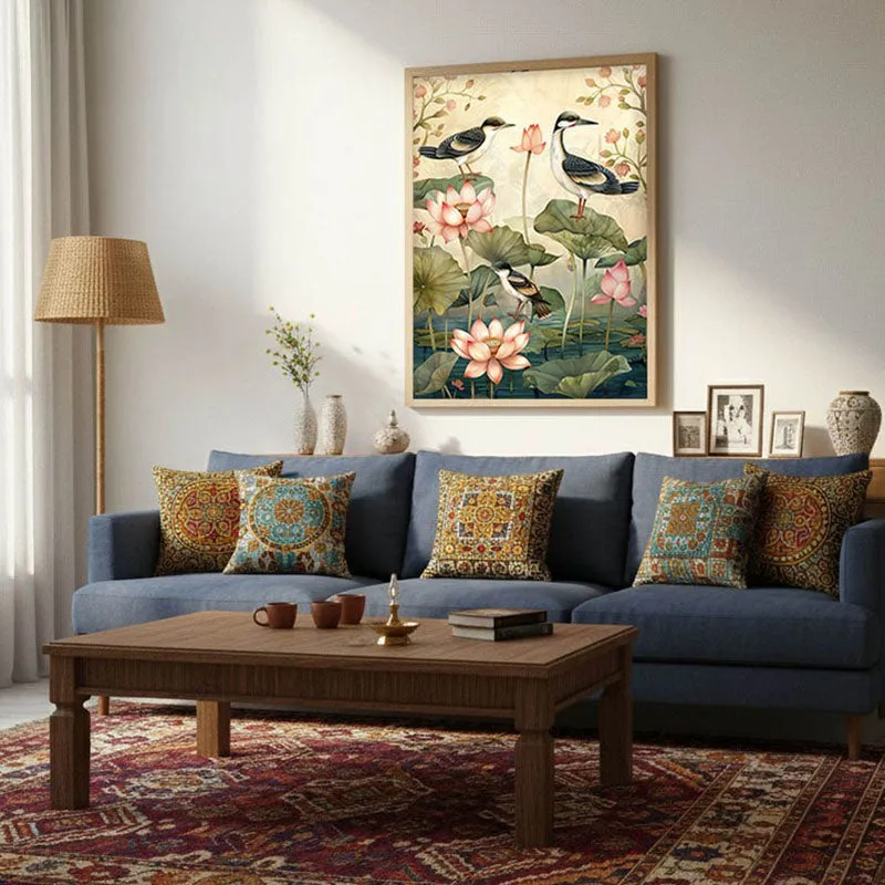 Lotus Pond Canvas Wall Painting With Brown Frame media 6