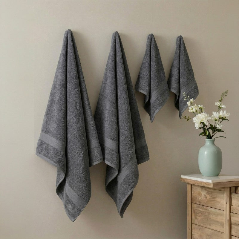 Monte Carlo Soft Hush Pure Cotton Towel Sets (Dark Grey) - Set of Four - Bundles