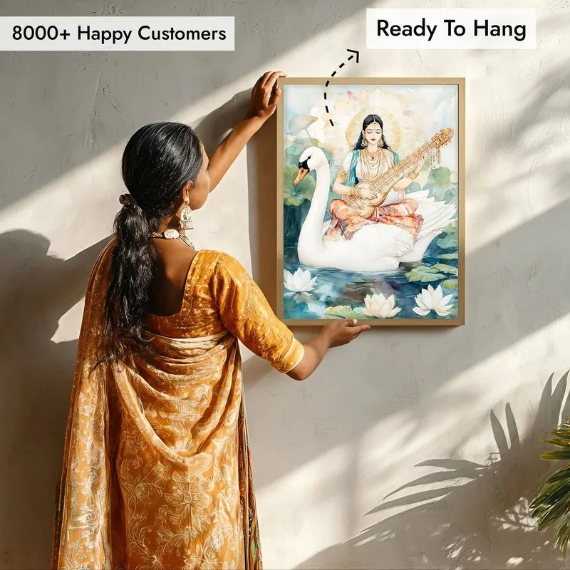 Vijnana Saraswati Spiritual Archival Paper Wall Painting - Natural Brown Frame media 7