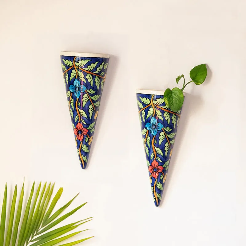 Flora Cone Handpainted Wall Planter - Set Of Two media 1