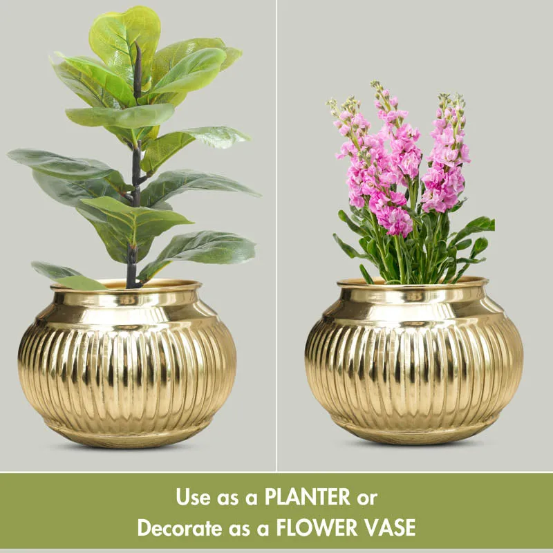 Potsi Gold Matki Metal Planter - Gold media 7