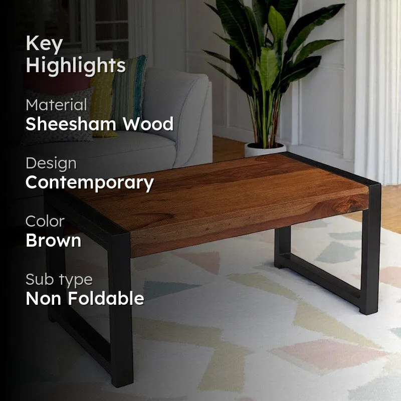 Zavex Sheesham Wooden Center Table - Brown,Black media 2
