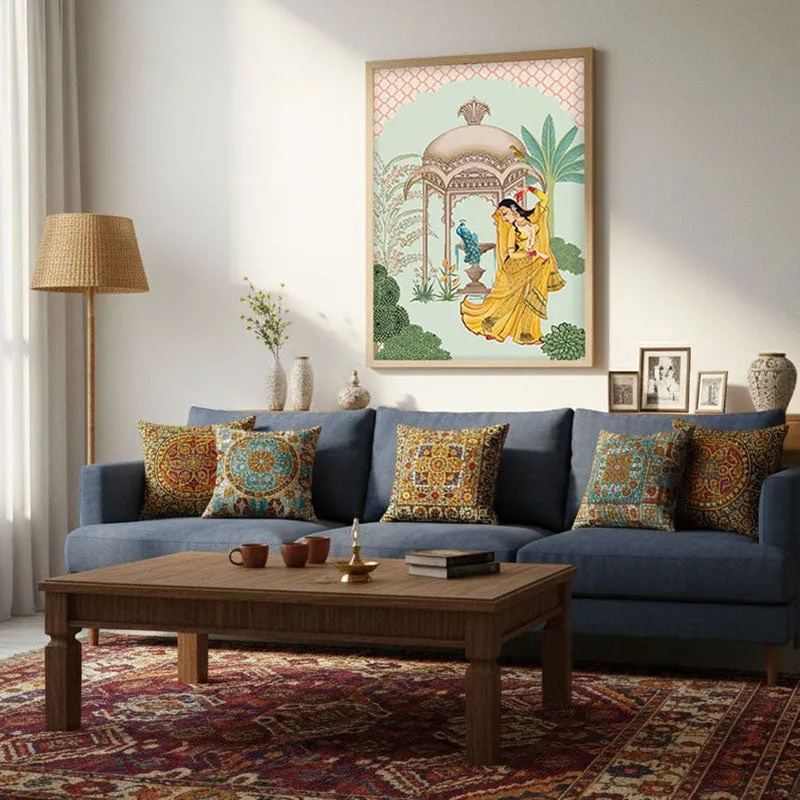 Bahar-e-Tanz Framed Mughal Canvas Archival Canvas Wall Painting - Natural Brown Frame media 4
