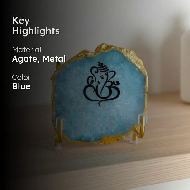 Shri ganesha Handcrafted Agate Religious Accent - Blue media 2