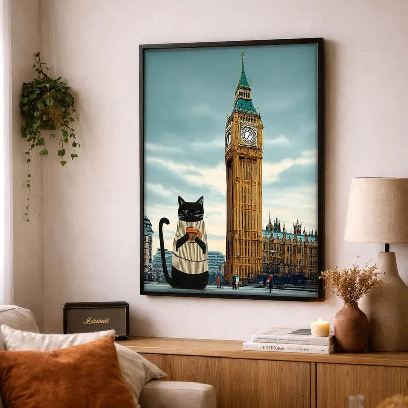 Whiskered Brew Cat Wall Painting With Frame media 4