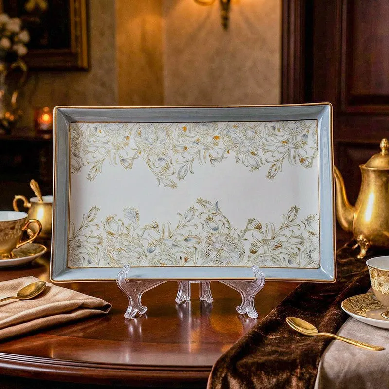 Gilded Iris Serveware Porcelain Platter - Grey media 1
