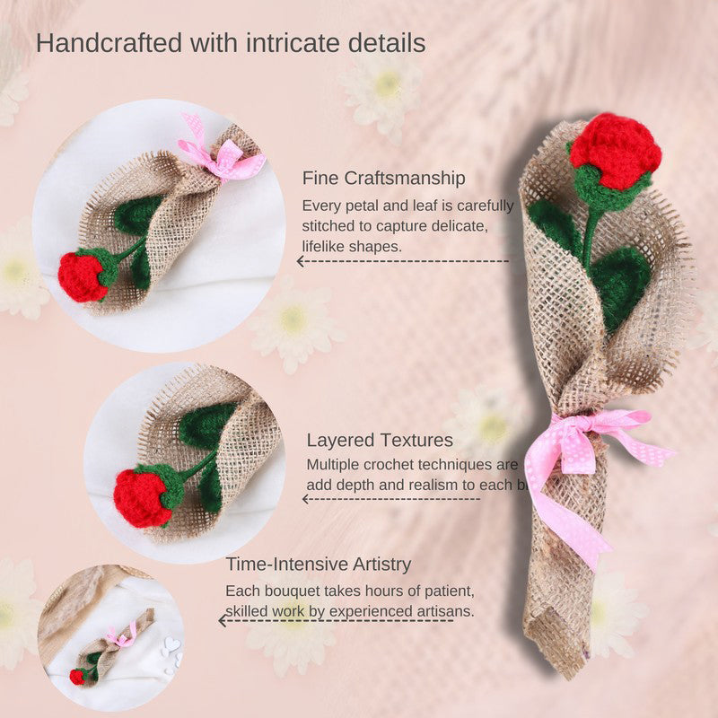 Crochet Handmade Rose Flower Bouquet - Red media 5