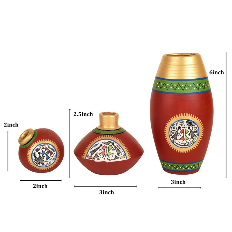 Thuraya Warli Terracotta Vase - Three Piece Set media 6