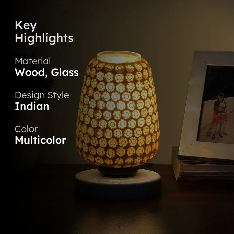 Glisora Glass Table Lamp With Wooden Base - Multicolor media 2