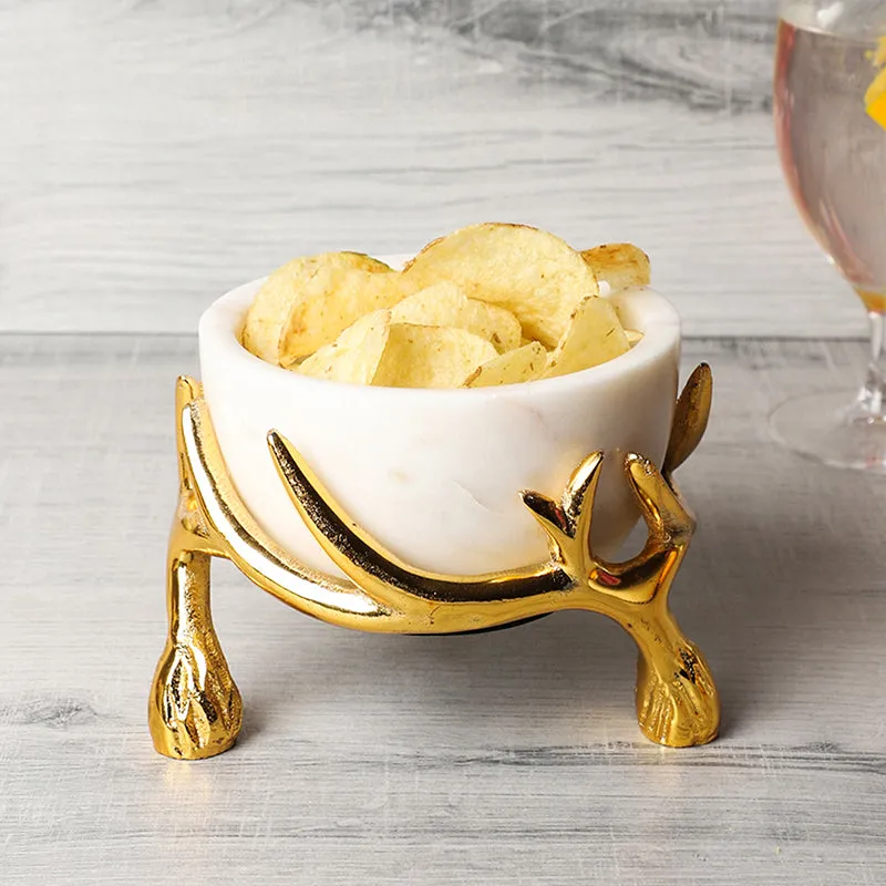 Carrara Cradle Marble Serving Bowl With Metal Stand (White) - 300 ML media 1