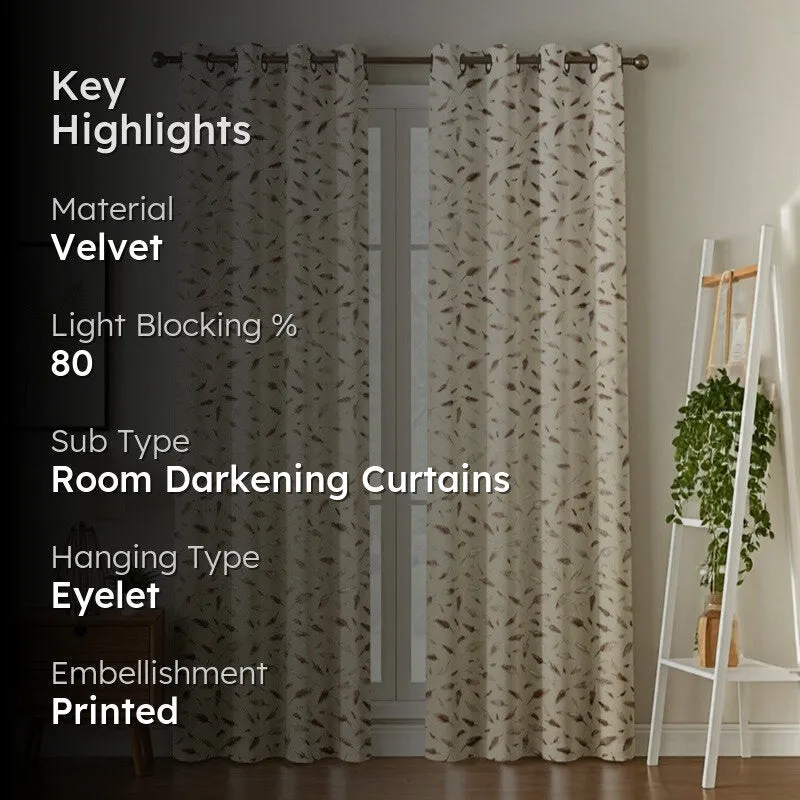 Glow Mist Printed Velvet Curtains (Ivory,Gold) - Set Of Two media 2