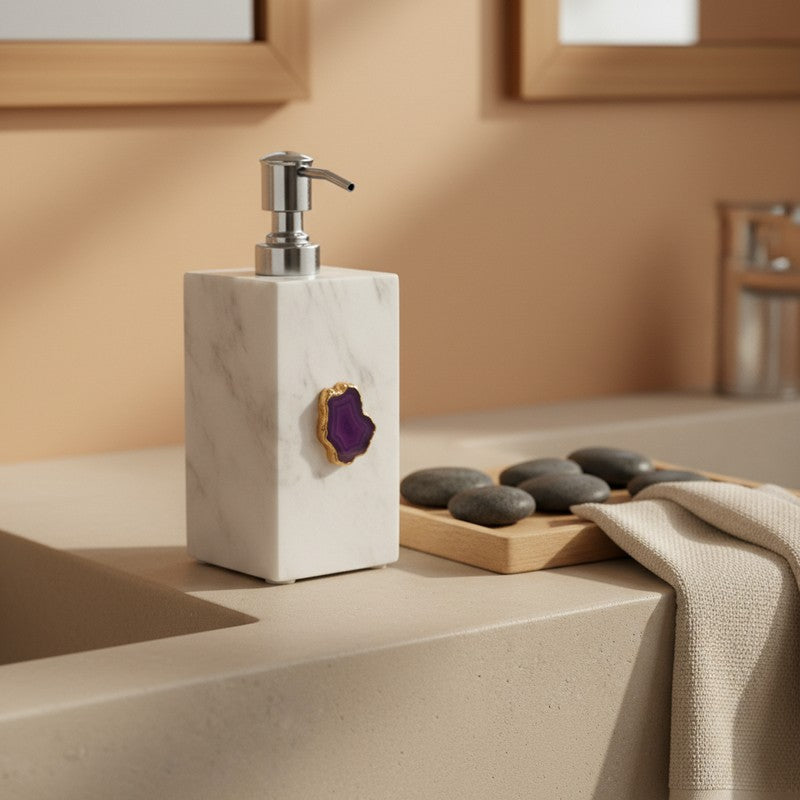 Kade Handcrafted Agate & Marble Soap Dispenser - Pink media 2