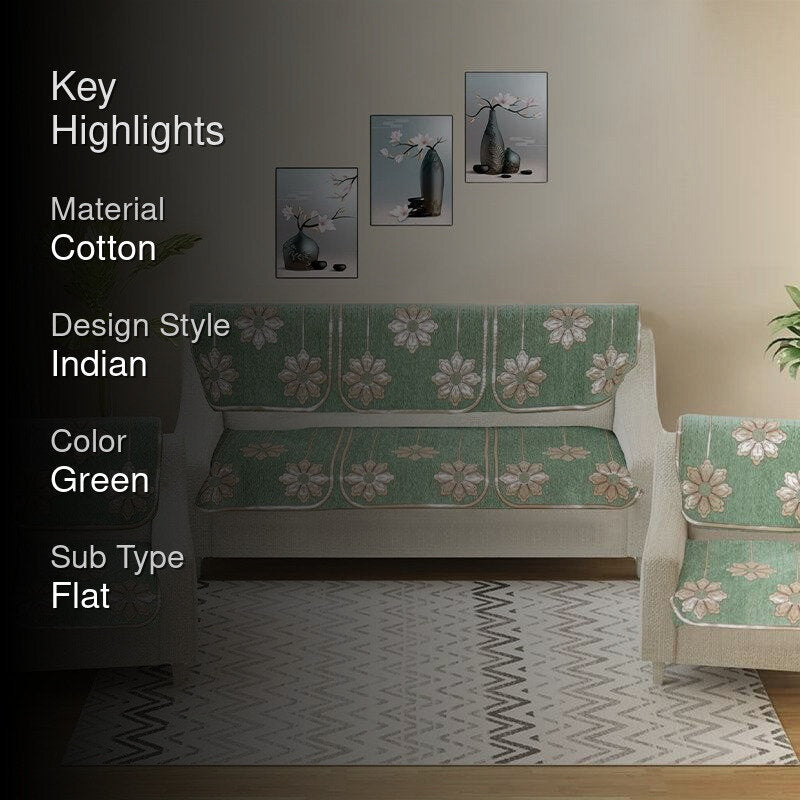 Mitha Floral  Sofa Cover (Green) - Set Of Six media 2