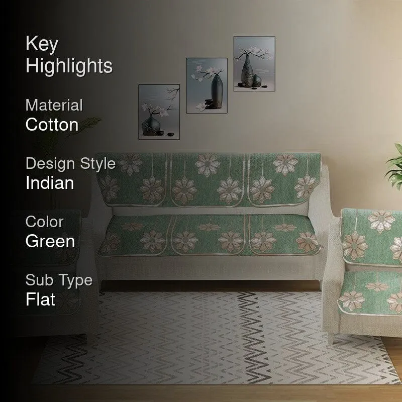 Mitha Floral  Sofa Cover (Green) - Set Of Six media 2