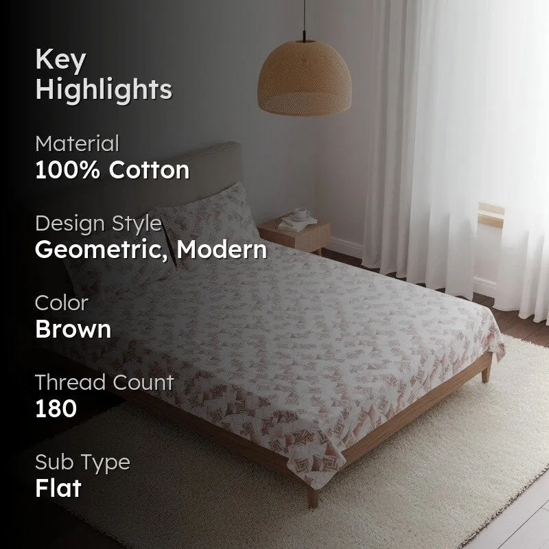 Borva Geometric Cotton Bedsheet (Brown) - 180 TC media 2