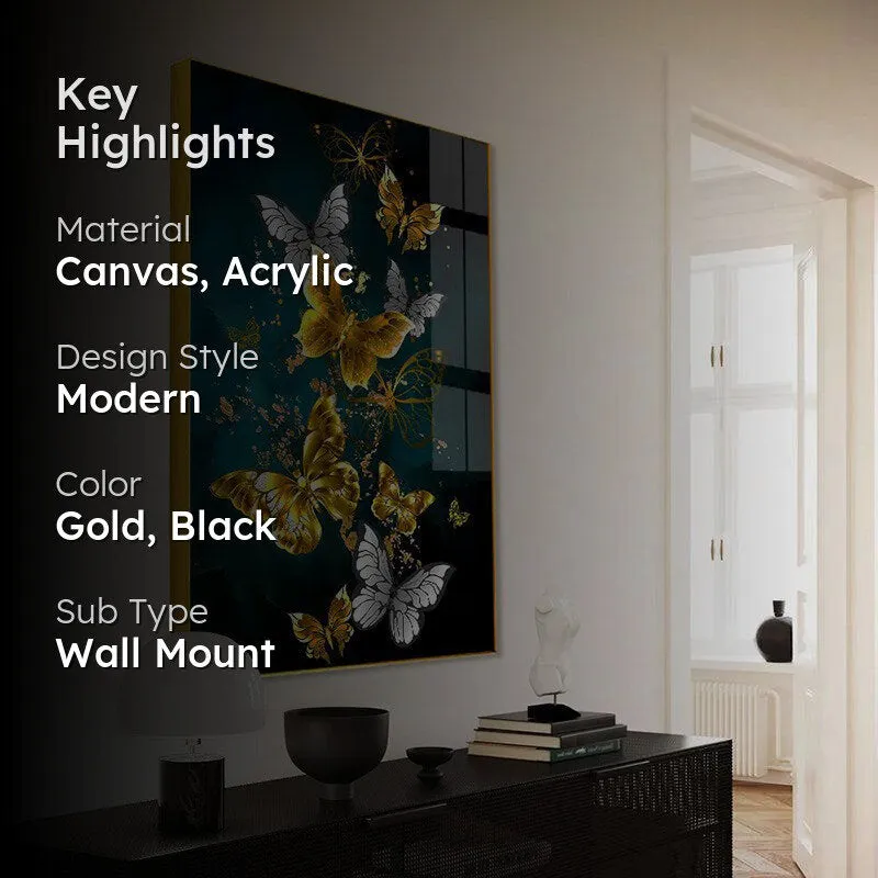 Aureate Flutter Modern Canvas Wall Art With Frame - Gold media 2