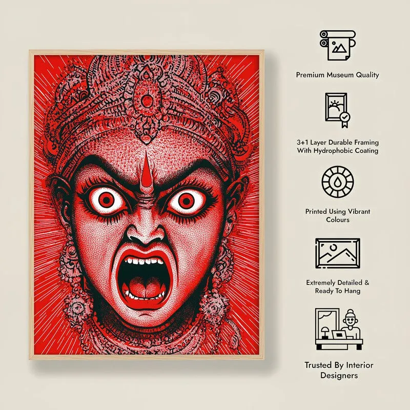 Rudra Mahakali Spiritual Archival Paper Wall Painting - Natural Brown Frame media 8