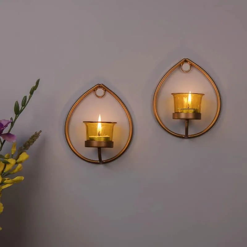 Gold Drip Sconce Candle Holder (Yellow) - Set Of Two media 1