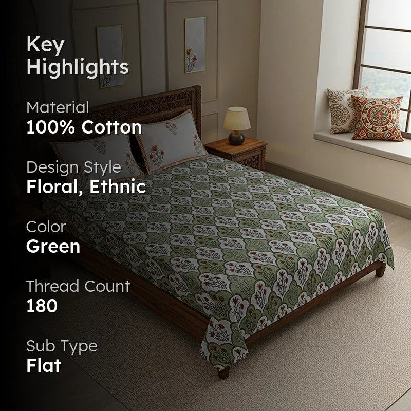 Rupa Cotton Bedsheet (Olive, Red) - 180 TC media 2