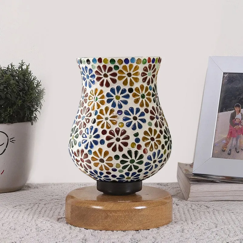 Oryvia Mosaic Glass Table Lamp With Wooden Base - Multicolor media 4