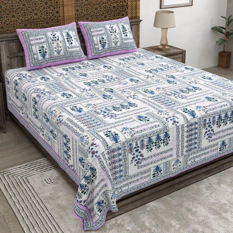 Designet Cotton Bedsheet (Purple,Blue) - 240 TC media 1