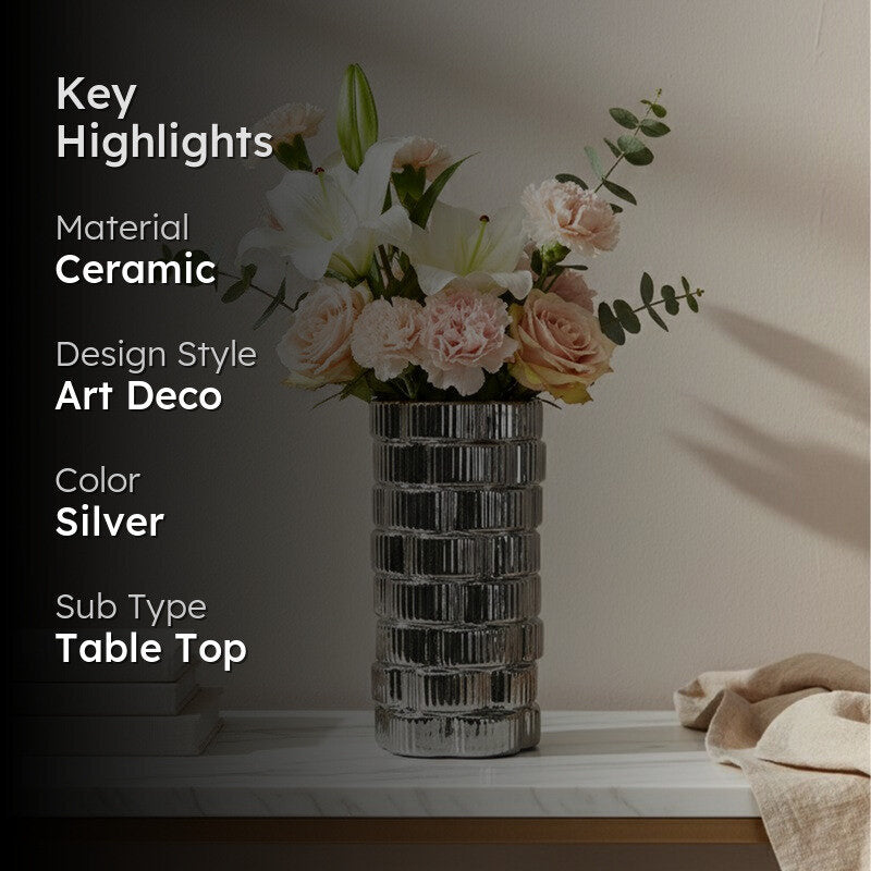Gildora Tall Ceramic Vase - Silver media 2