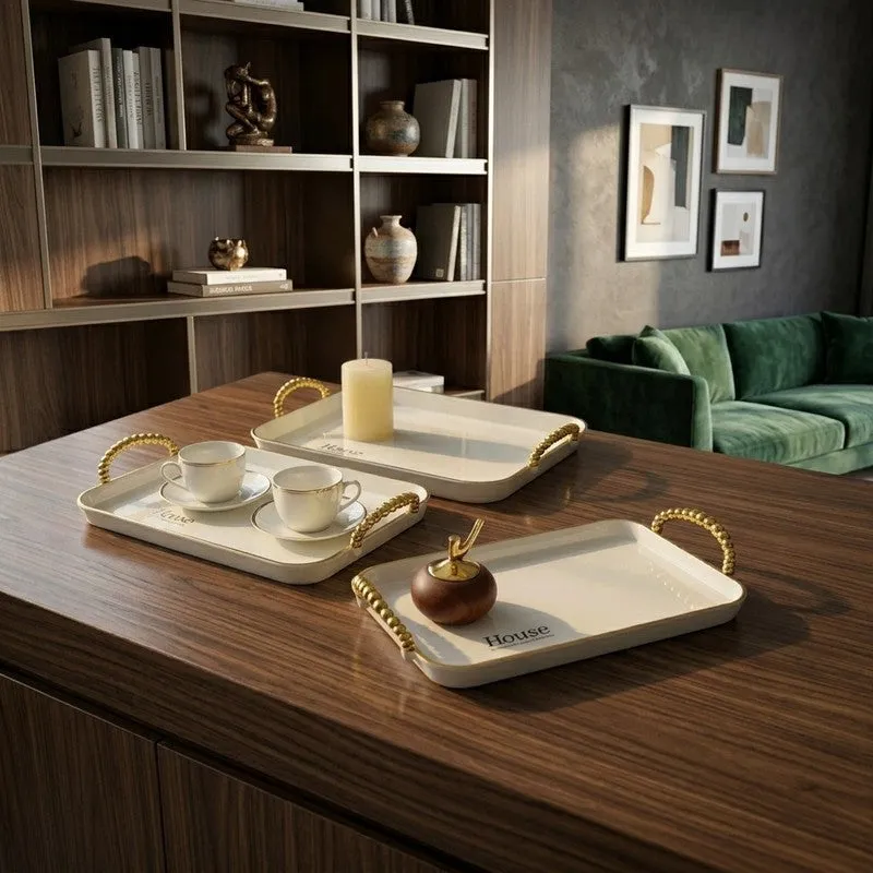 Aura Serve Melamine Serving Tray (White) - Set Of Three media 1