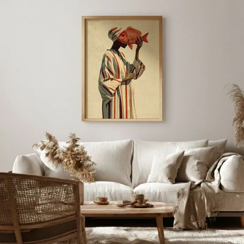 Ember Fin Canvas Wall Painting - Brown Frame media 1