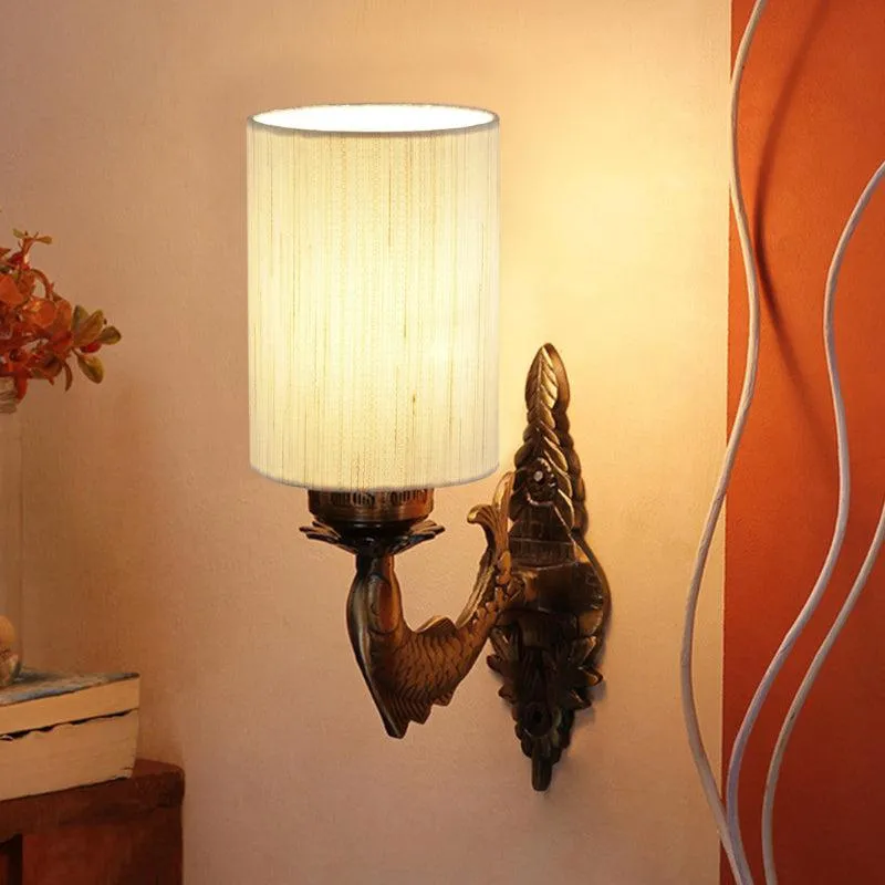 Ziada Stiva Cylindrical Fabric & Metal Wall Lamp - Off White media 1