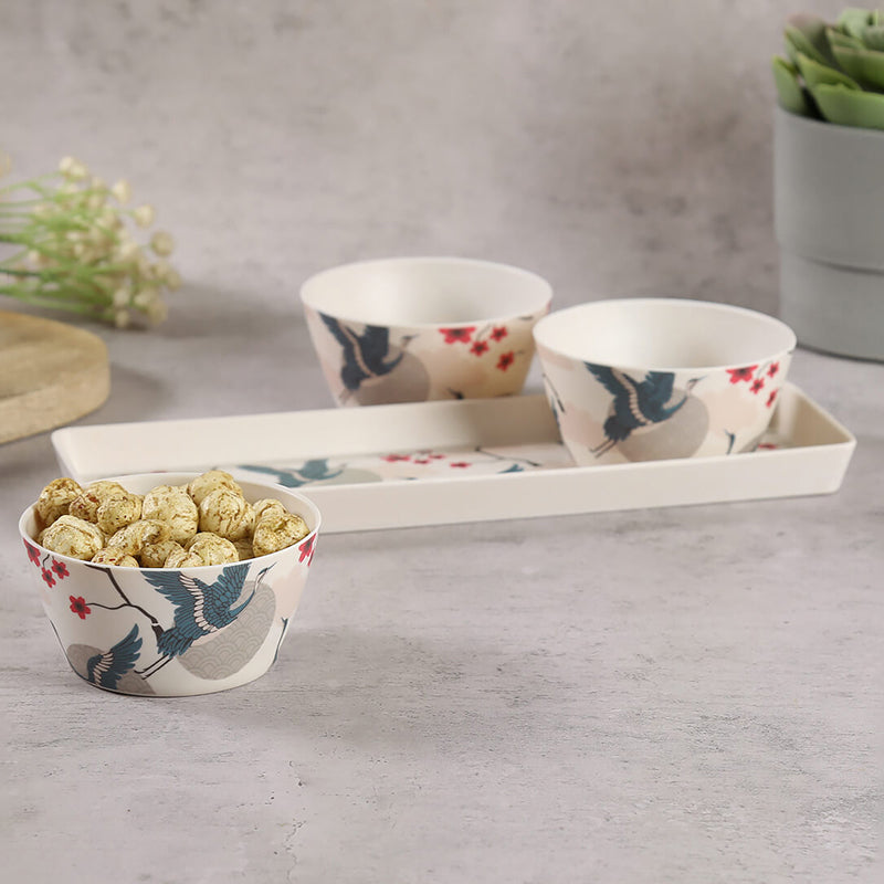 India Circus Sonnet Bone China Snack Bowl With Tray (150 mL) - Four Piece Set