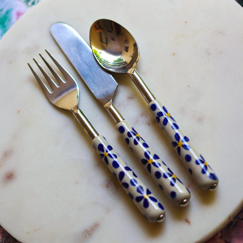 Petal Drop Steel Cutlery Set - Set Of Three
