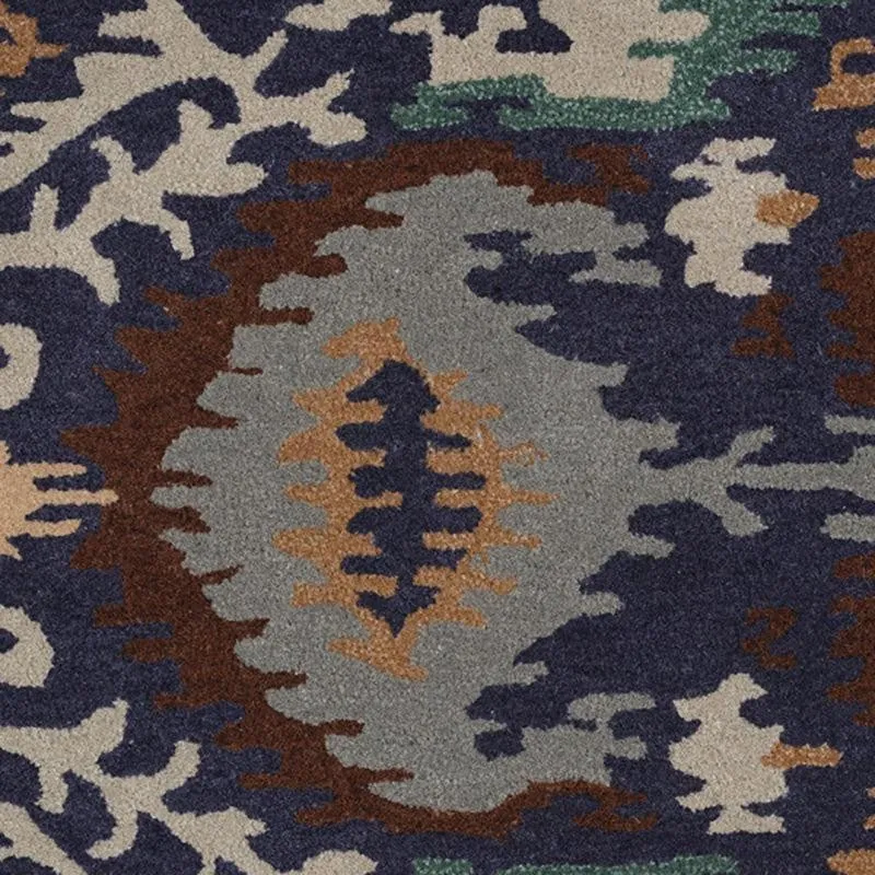 Saruman Hand Tufted Ethnic Wool & Nylon Carpet - Navy Blue media 4