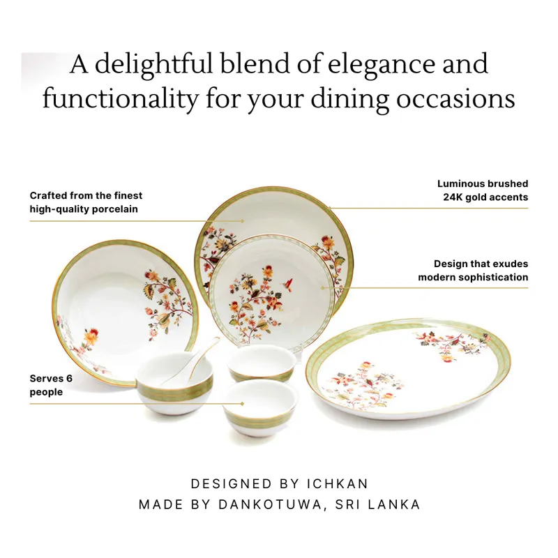Painted Blooms 24k Gold Brushed Porcelain Dinner Set - 33 Piece Set media 13