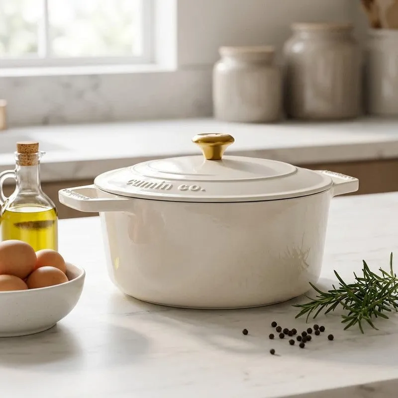 Cumin Co Enamel Cast Iron Cooking Pot (5000 mL) - White media 1