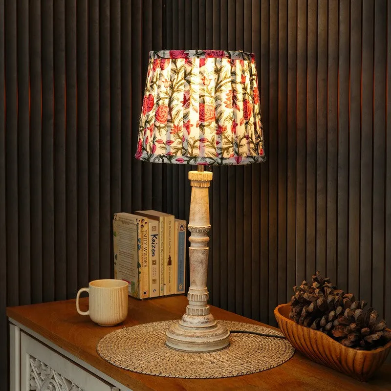 Rosevine Wooden Base Cotton Table Lamp - Multicolor media 1