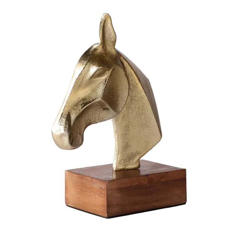 Noir Stallion Horse Head Aluminium Showpiece - Gold media 3
