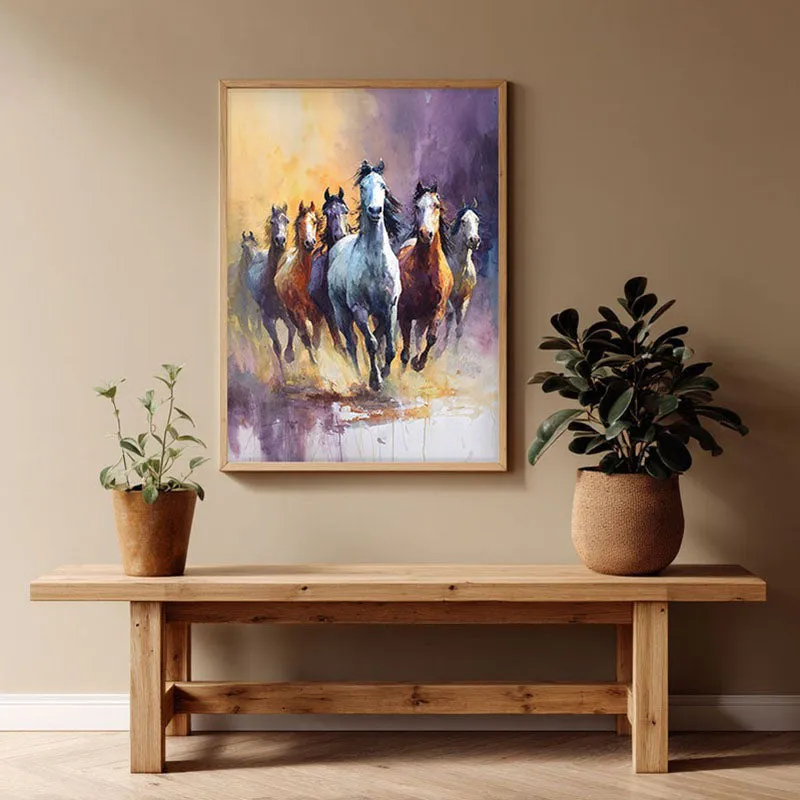 Untethered Horse Wall Painting With Brown Frame media 1
