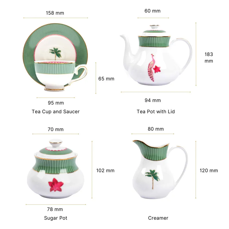 Gilded Mayura 24k Gold Brushed Porcelain Tea Set With Tea Pot - Seventeen Piece Set media 14