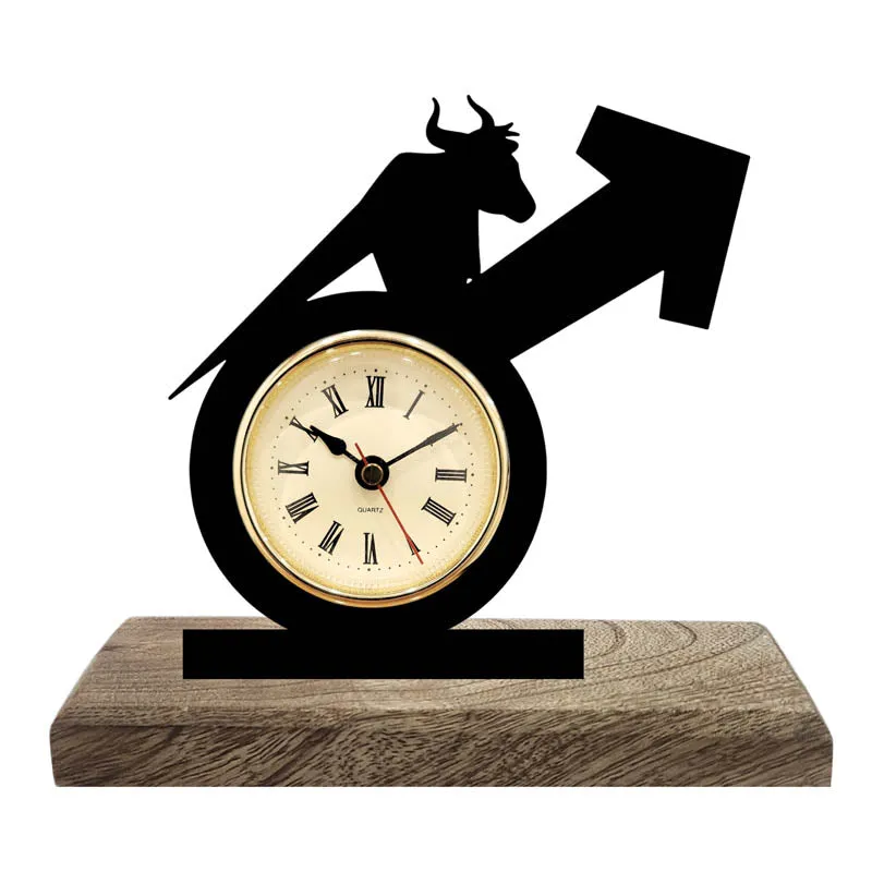 Time Of The Bull Iron & Mango Wood Table Clock media 3