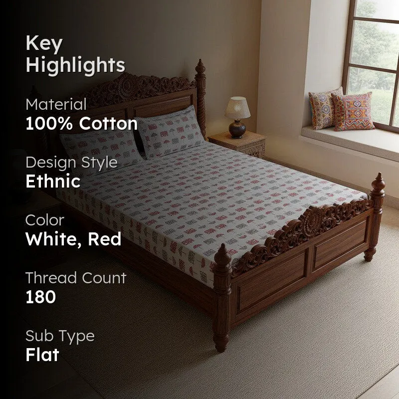 Hastina Parade Cotton Bedsheet (Red, Light Blue) - 180 TC media 2