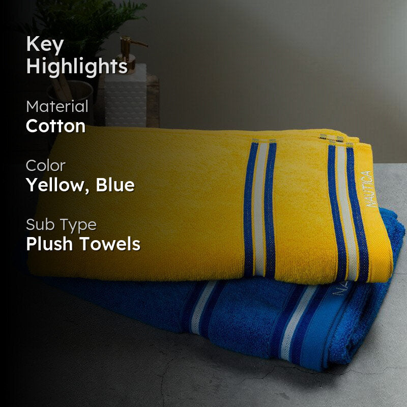 Nautica Dove Down Cotton Towel Set (Yellow & Royal Blue) - Set Of Two media 2