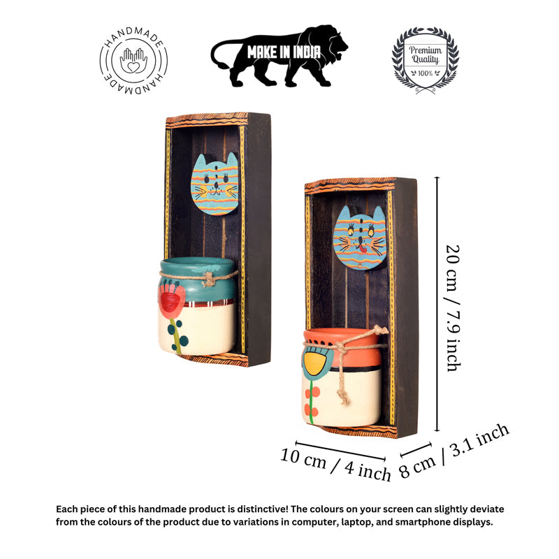 Cat Art Wood & Ceramic Wall Shelf - Set Of Two media 7
