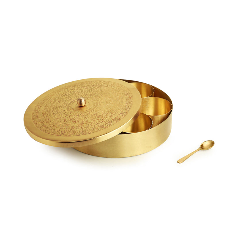 Tao Hand-Etched Brass Masala Box - 100 ML image 5