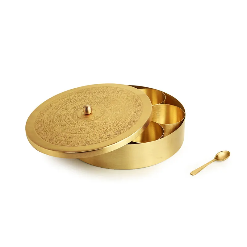 Tao Hand-Etched Brass Masala Box - 100 ML - 5